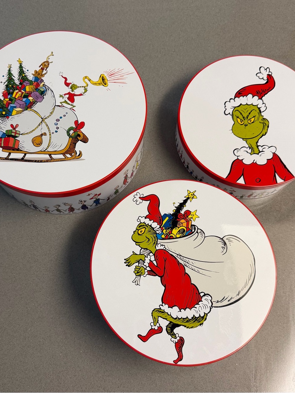 Williams Sonoma The Grinch Nesting Tins Set of 3 Dr Seuss Christmas Whoville